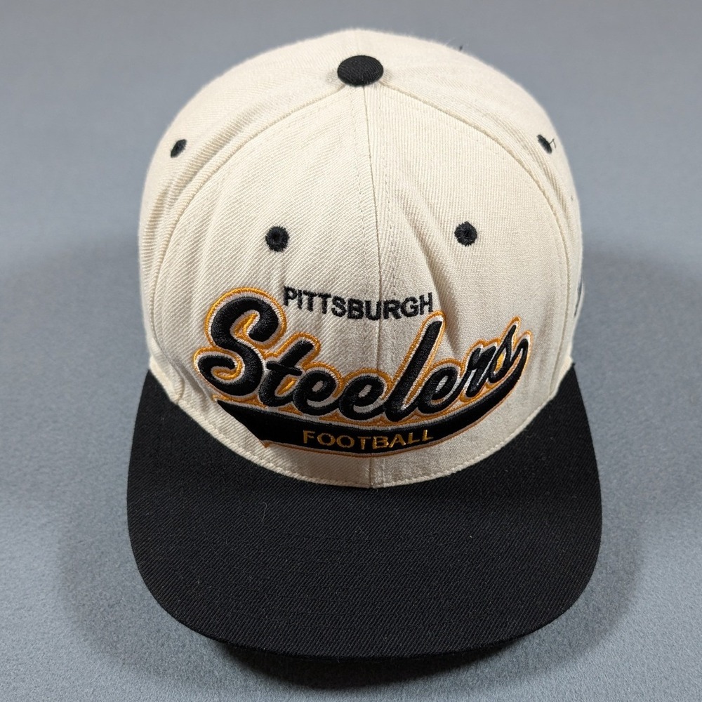 Pittsburgh Steelers Mitchell & Ness Hat Mens OSFM Snapback Cream Black